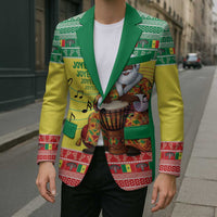 Senegal Christmas Blazer Black Santa Playing Djembe Drum - Wonder Print Shop