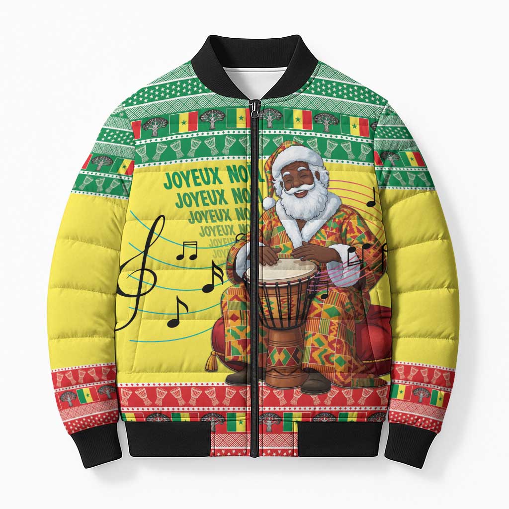 Senegal Christmas Bomber Puffer Jacket Black Santa Playing Djembe Drum - Wonder Print Shop