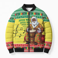 Senegal Christmas Bomber Puffer Jacket Black Santa Playing Djembe Drum - Wonder Print Shop