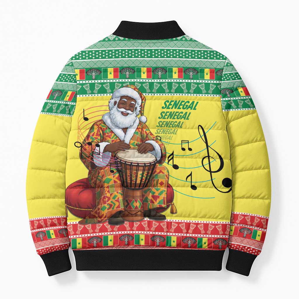 Senegal Christmas Bomber Puffer Jacket Black Santa Playing Djembe Drum - Wonder Print Shop