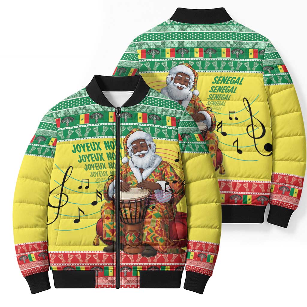 Senegal Christmas Bomber Puffer Jacket Black Santa Playing Djembe Drum - Wonder Print Shop