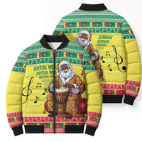 Senegal Christmas Bomber Puffer Jacket Black Santa Playing Djembe Drum - Wonder Print Shop