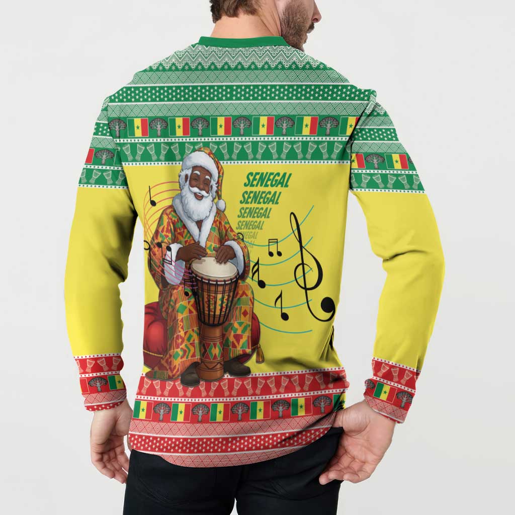 Senegal Christmas Button Sweatshirt Black Santa Playing Djembe Drum - Wonder Print Shop
