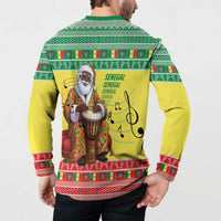 Senegal Christmas Button Sweatshirt Black Santa Playing Djembe Drum - Wonder Print Shop