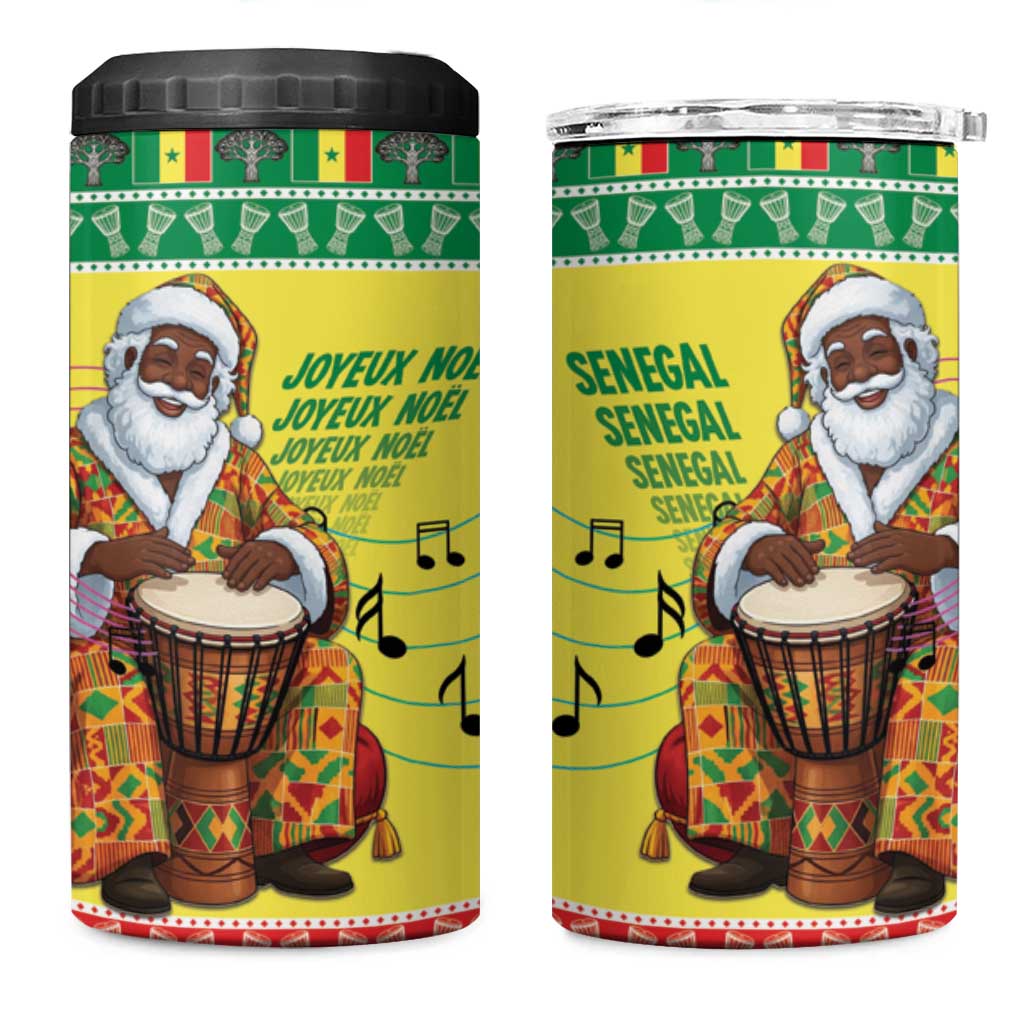 Senegal Christmas 4 in 1 Can Cooler Tumbler Black Santa Playing Djembe Drum - Wonder Print Shop
