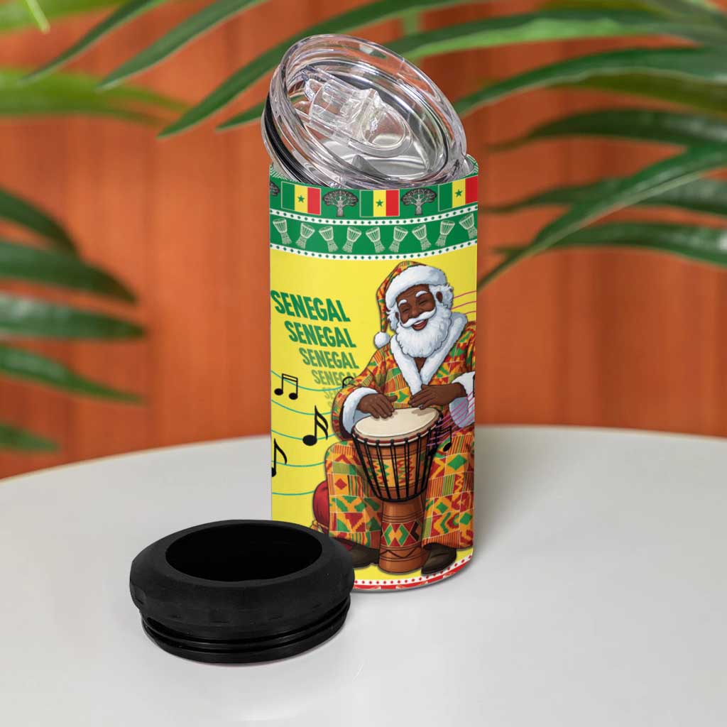 Senegal Christmas 4 in 1 Can Cooler Tumbler Black Santa Playing Djembe Drum - Wonder Print Shop