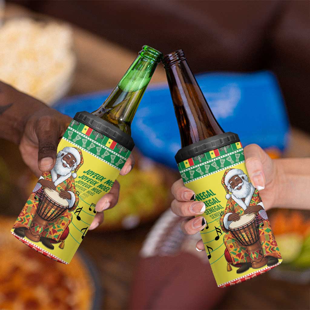 Senegal Christmas 4 in 1 Can Cooler Tumbler Black Santa Playing Djembe Drum - Wonder Print Shop