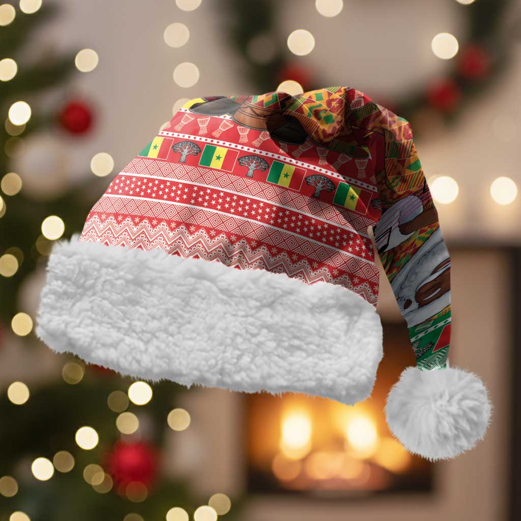 Senegal Christmas Santa Hat Black Santa Playing Djembe Drum - Wonder Print Shop