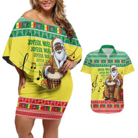Senegal Christmas Couples Matching Off Shoulder Short Dress and Hawaiian Shirt Black Santa Playing Djembe Drum - Wonder Print Shop