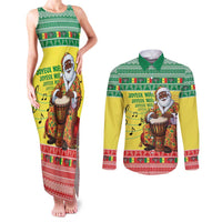 Senegal Christmas Couples Matching Tank Maxi Dress and Long Sleeve Button Shirt Black Santa Playing Djembe Drum - Wonder Print Shop