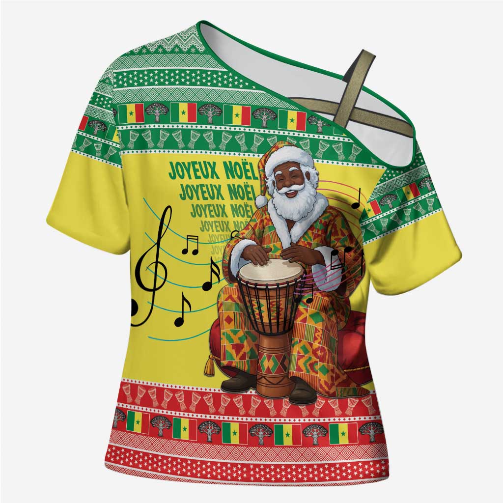 Senegal Christmas Cross Shoulder Shirt Black Santa Playing Djembe Drum - Wonder Print Shop