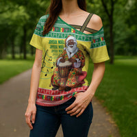 Senegal Christmas Cross Shoulder Shirt Black Santa Playing Djembe Drum - Wonder Print Shop