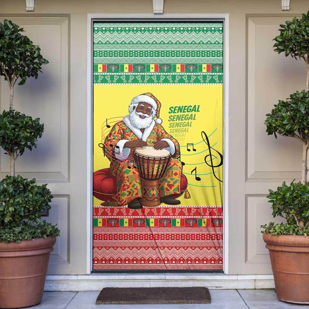 Senegal Christmas Door Cover Black Santa Playing Djembe Drum - Wonder Print Shop