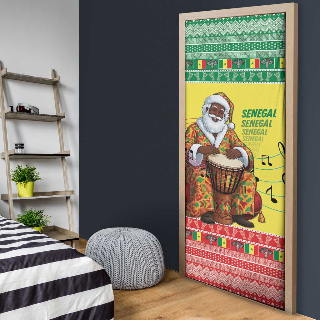 Senegal Christmas Door Cover Black Santa Playing Djembe Drum - Wonder Print Shop
