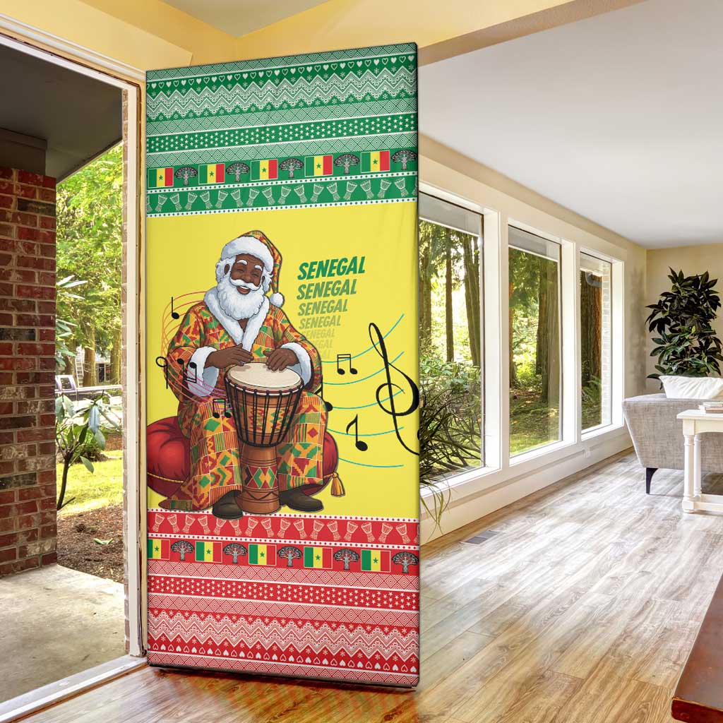 Senegal Christmas Door Cover Black Santa Playing Djembe Drum - Wonder Print Shop