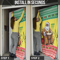 Senegal Christmas Door Cover Black Santa Playing Djembe Drum - Wonder Print Shop