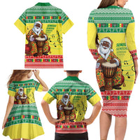 Senegal Christmas Family Matching Long Sleeve Bodycon Dress and Hawaiian Shirt Black Santa Playing Djembe Drum - Wonder Print Shop