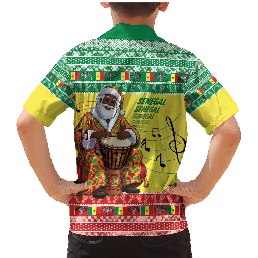 Senegal Christmas Family Matching Mermaid Dress and Hawaiian Shirt Black Santa Playing Djembe Drum - Wonder Print Shop