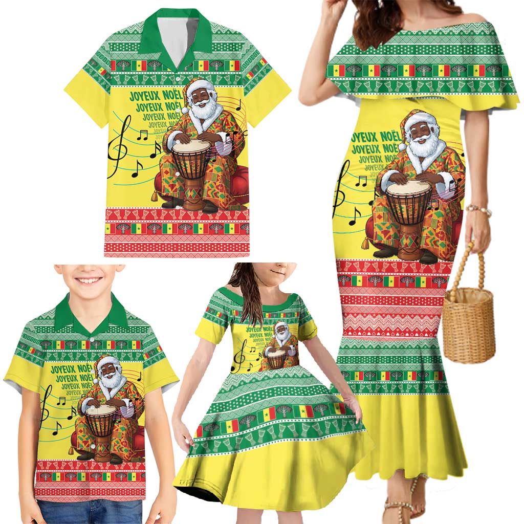 Senegal Christmas Family Matching Mermaid Dress and Hawaiian Shirt Black Santa Playing Djembe Drum - Wonder Print Shop