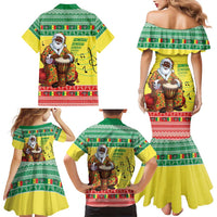 Senegal Christmas Family Matching Mermaid Dress and Hawaiian Shirt Black Santa Playing Djembe Drum - Wonder Print Shop