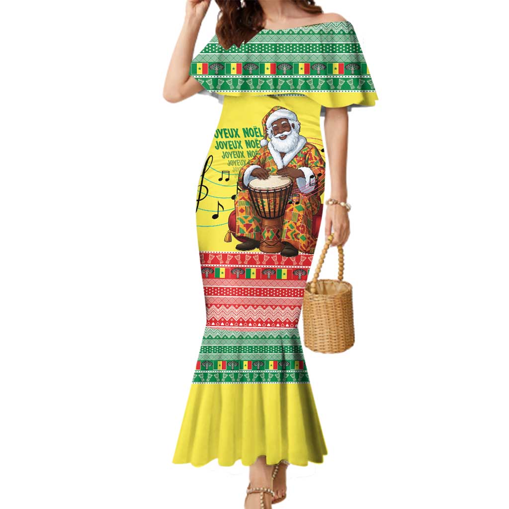 Senegal Christmas Family Matching Mermaid Dress and Hawaiian Shirt Black Santa Playing Djembe Drum - Wonder Print Shop
