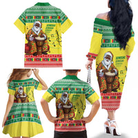 Senegal Christmas Family Matching Off The Shoulder Long Sleeve Dress and Hawaiian Shirt Black Santa Playing Djembe Drum - Wonder Print Shop