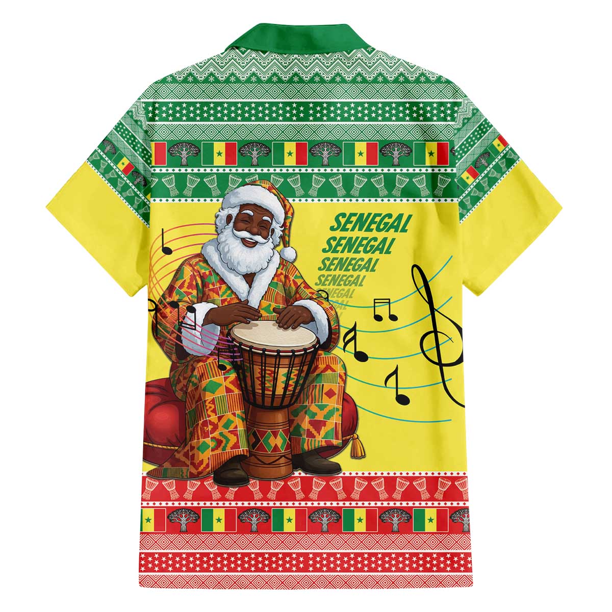 Senegal Christmas Family Matching Off The Shoulder Long Sleeve Dress and Hawaiian Shirt Black Santa Playing Djembe Drum - Wonder Print Shop