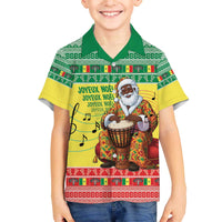 Senegal Christmas Family Matching Off The Shoulder Long Sleeve Dress and Hawaiian Shirt Black Santa Playing Djembe Drum - Wonder Print Shop