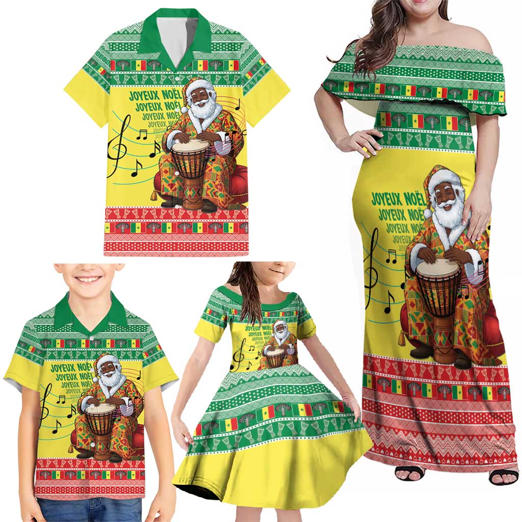 Senegal Christmas Family Matching Off Shoulder Maxi Dress and Hawaiian Shirt Black Santa Playing Djembe Drum - Wonder Print Shop