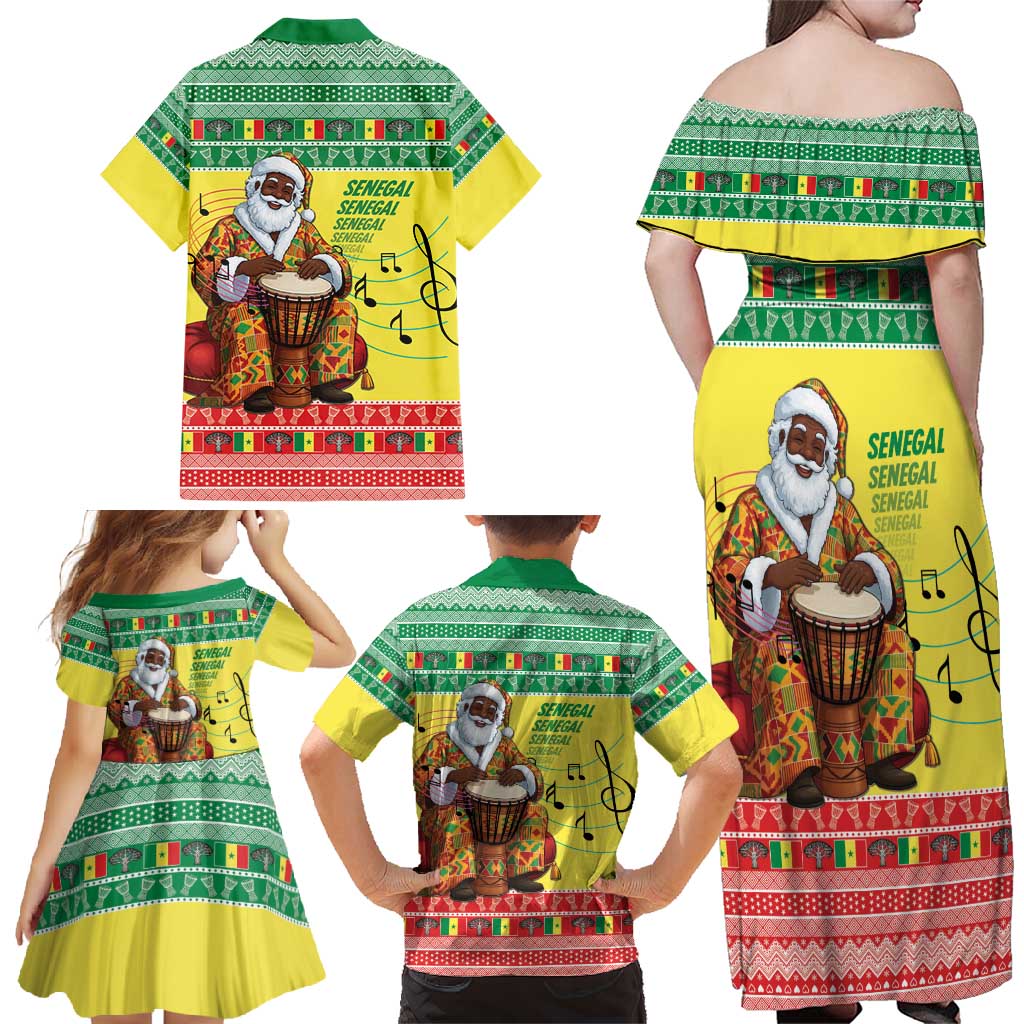 Senegal Christmas Family Matching Off Shoulder Maxi Dress and Hawaiian Shirt Black Santa Playing Djembe Drum - Wonder Print Shop