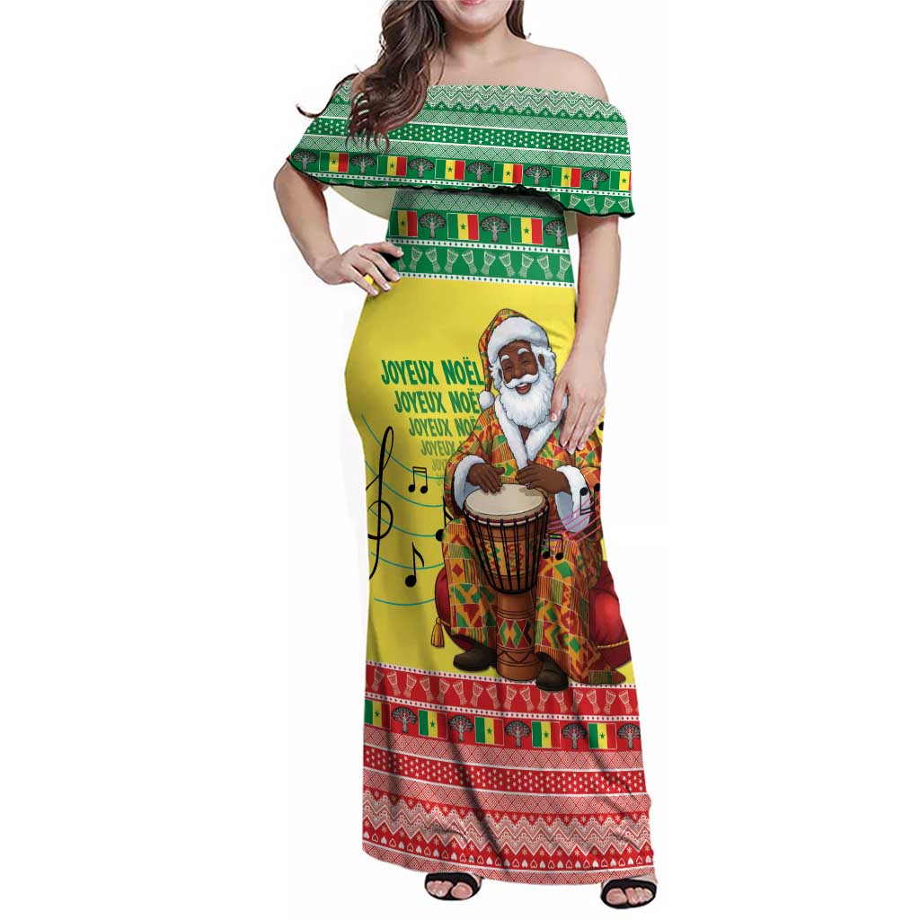 Senegal Christmas Family Matching Off Shoulder Maxi Dress and Hawaiian Shirt Black Santa Playing Djembe Drum - Wonder Print Shop