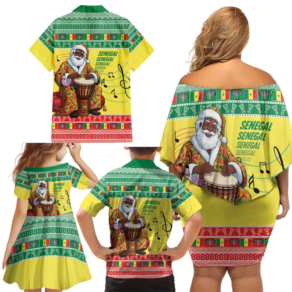 Senegal Christmas Family Matching Off Shoulder Short Dress and Hawaiian Shirt Black Santa Playing Djembe Drum - Wonder Print Shop