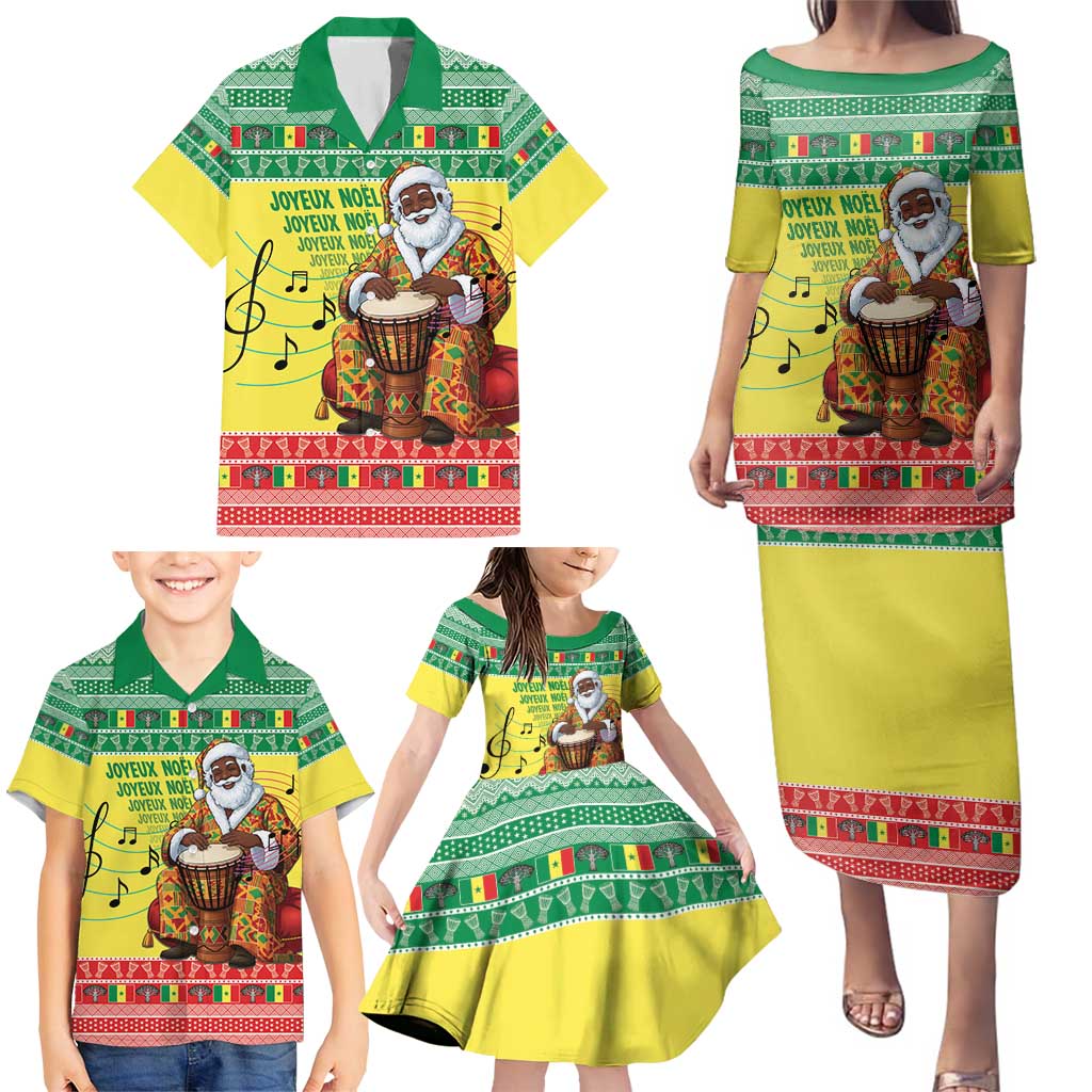 Senegal Christmas Family Matching Puletasi and Hawaiian Shirt Black Santa Playing Djembe Drum - Wonder Print Shop