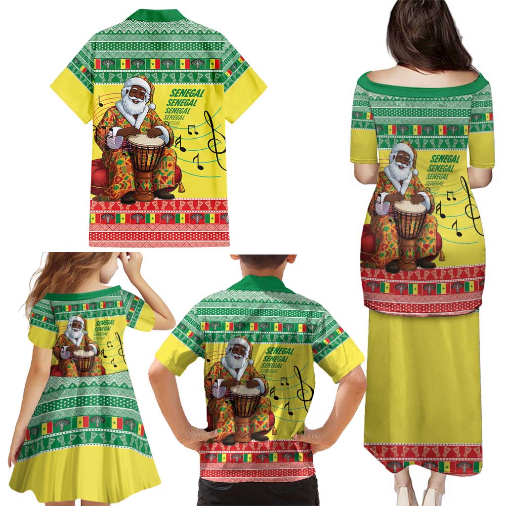 Senegal Christmas Family Matching Puletasi and Hawaiian Shirt Black Santa Playing Djembe Drum - Wonder Print Shop
