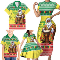 Senegal Christmas Family Matching Short Sleeve Bodycon Dress and Hawaiian Shirt Black Santa Playing Djembe Drum - Wonder Print Shop