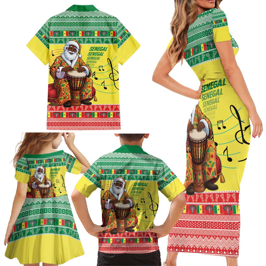 Senegal Christmas Family Matching Short Sleeve Bodycon Dress and Hawaiian Shirt Black Santa Playing Djembe Drum - Wonder Print Shop