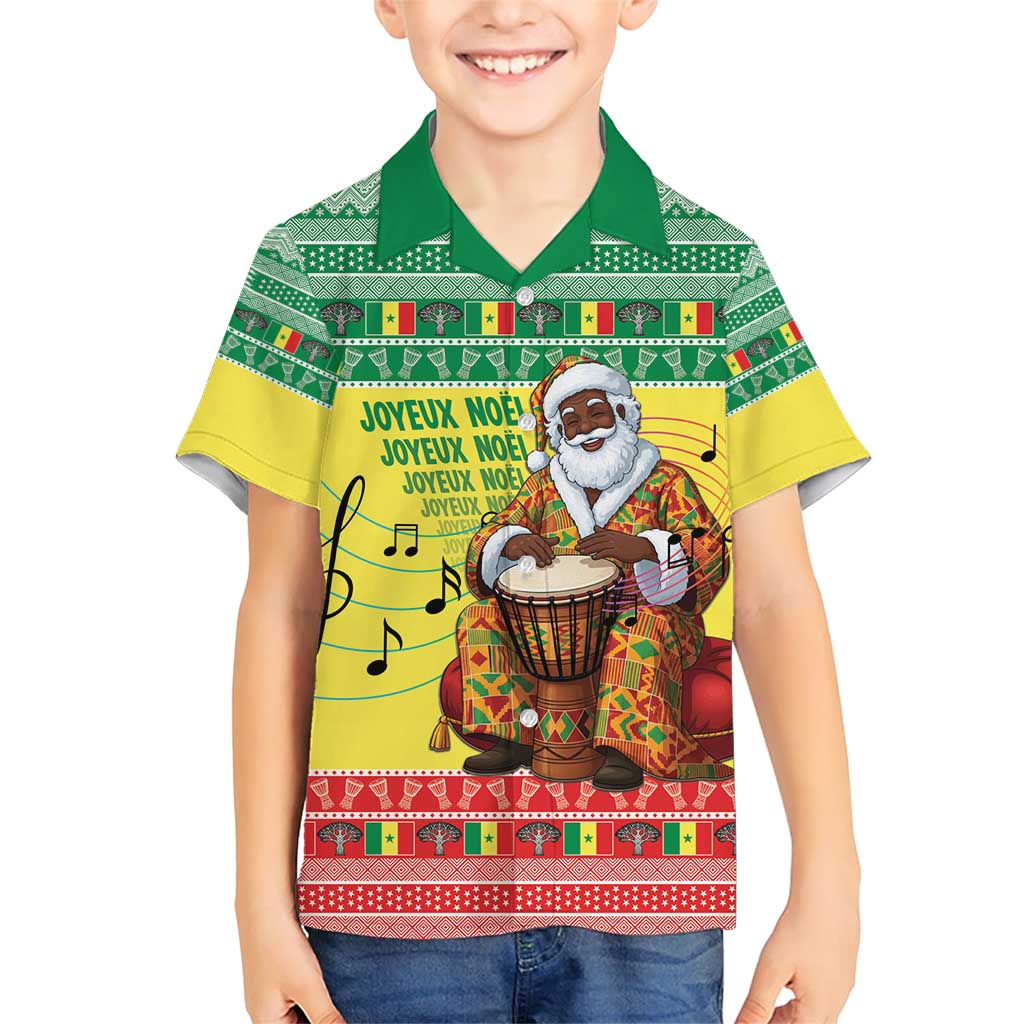 Senegal Christmas Family Matching Short Sleeve Bodycon Dress and Hawaiian Shirt Black Santa Playing Djembe Drum - Wonder Print Shop
