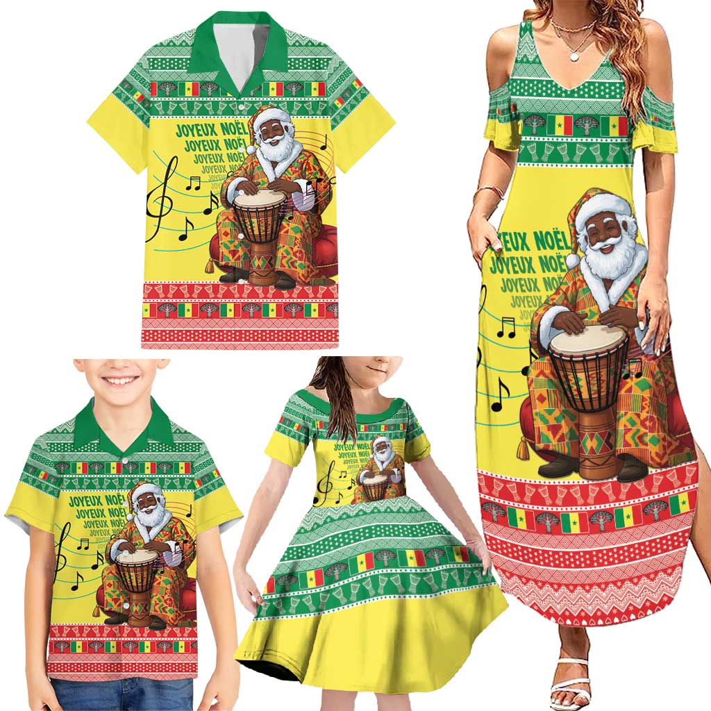 Senegal Christmas Family Matching Summer Maxi Dress and Hawaiian Shirt Black Santa Playing Djembe Drum - Wonder Print Shop