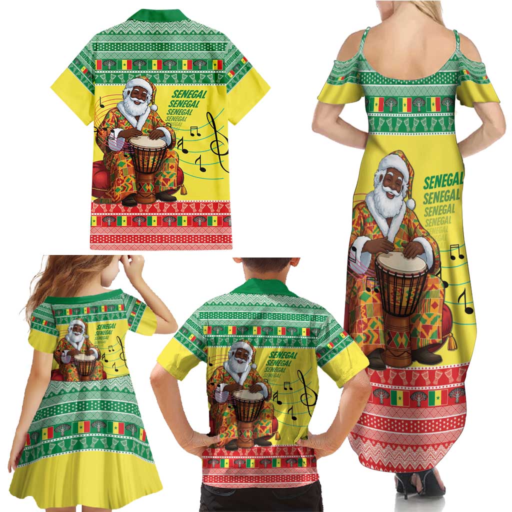 Senegal Christmas Family Matching Summer Maxi Dress and Hawaiian Shirt Black Santa Playing Djembe Drum - Wonder Print Shop