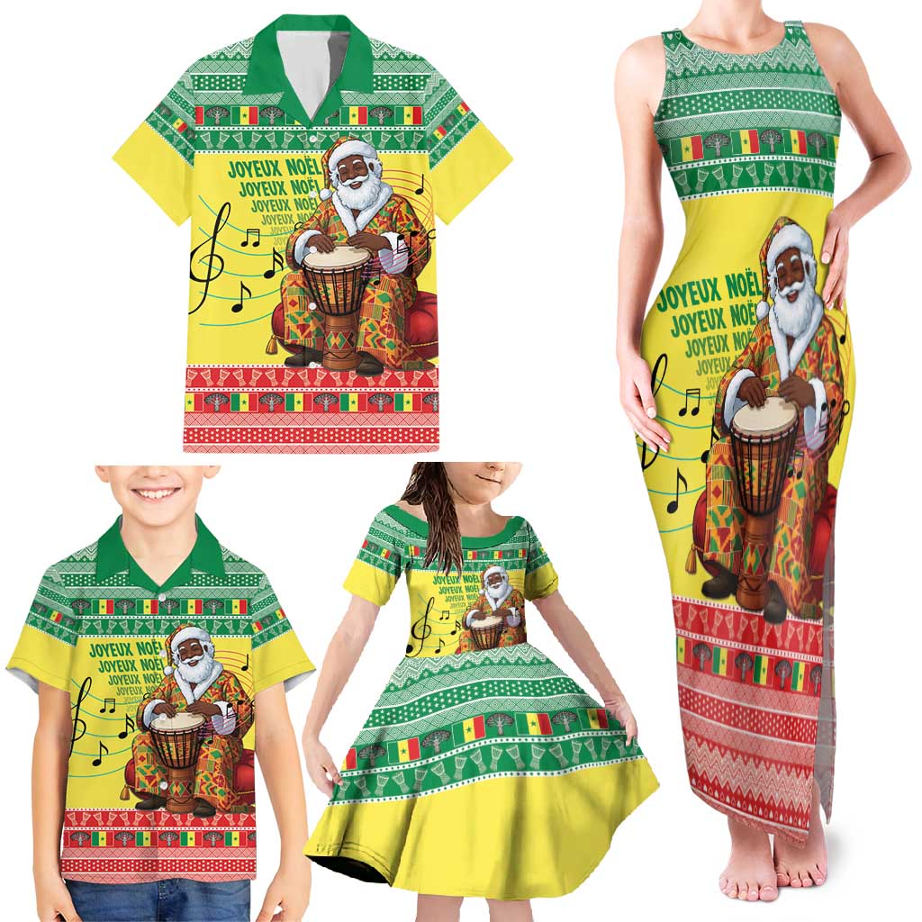 Senegal Christmas Family Matching Tank Maxi Dress and Hawaiian Shirt Black Santa Playing Djembe Drum - Wonder Print Shop