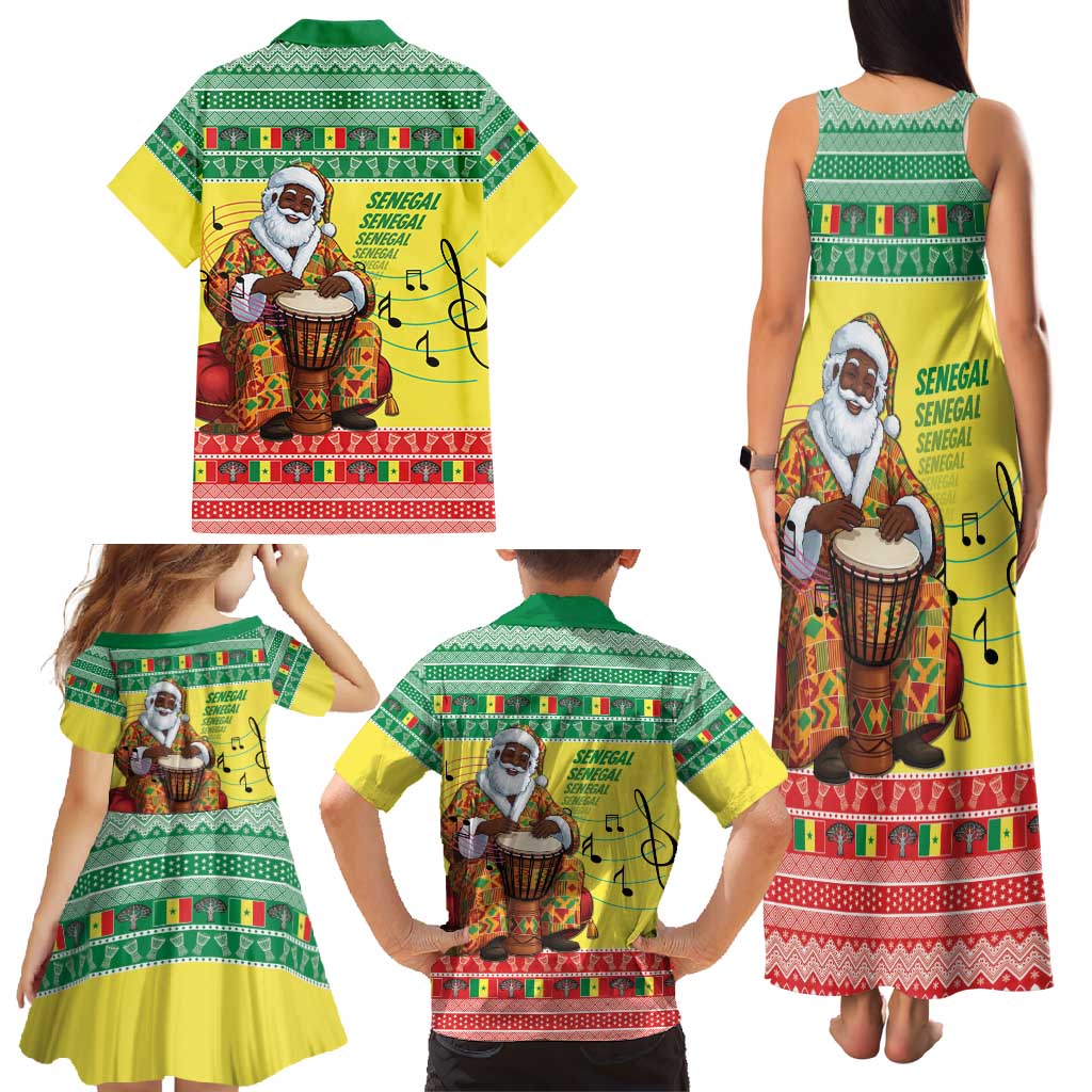 Senegal Christmas Family Matching Tank Maxi Dress and Hawaiian Shirt Black Santa Playing Djembe Drum - Wonder Print Shop