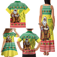 Senegal Christmas Family Matching Tank Maxi Dress and Hawaiian Shirt Black Santa Playing Djembe Drum - Wonder Print Shop