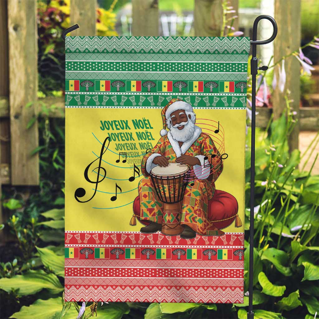 Senegal Christmas Garden Flag Black Santa Playing Djembe Drum - Wonder Print Shop