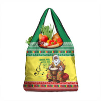 Senegal Christmas Grocery Bag Black Santa Playing Djembe Drum - Wonder Print Shop