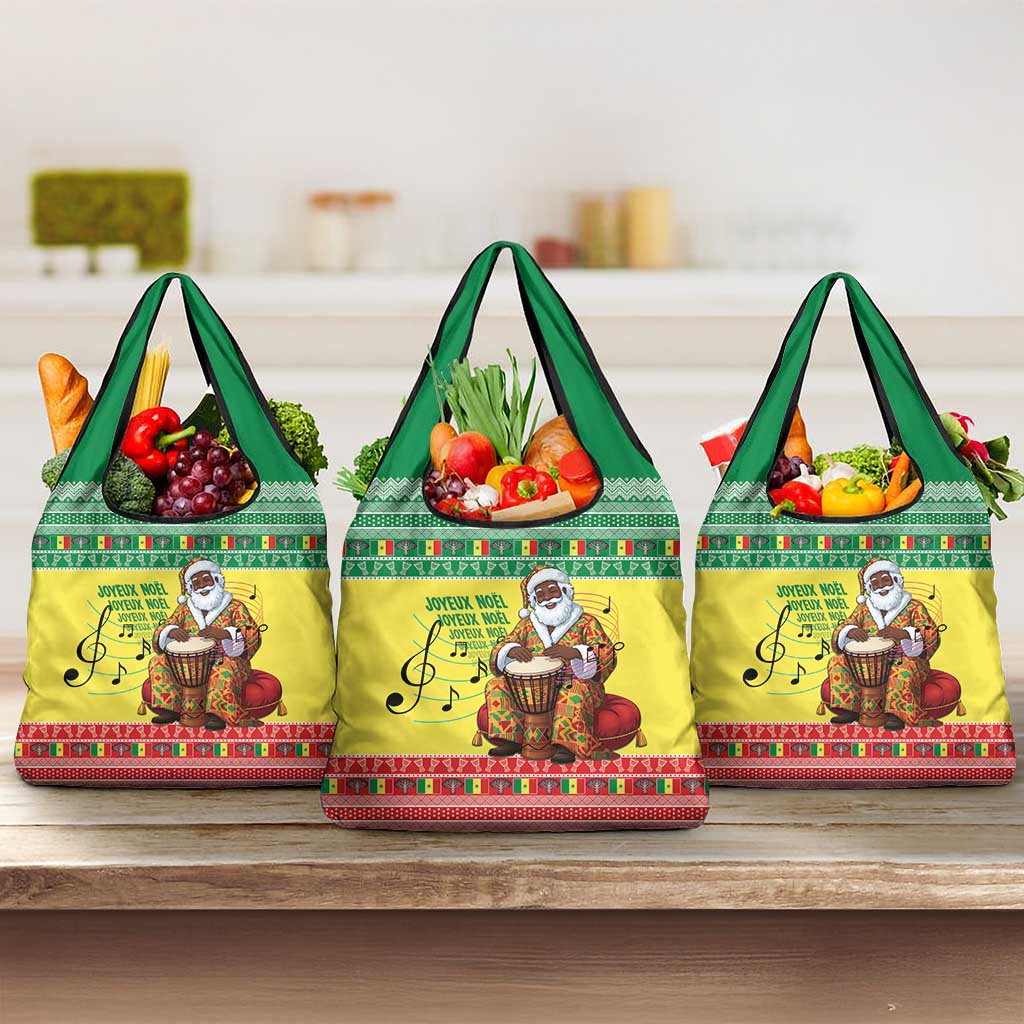 Senegal Christmas Grocery Bag Black Santa Playing Djembe Drum - Wonder Print Shop