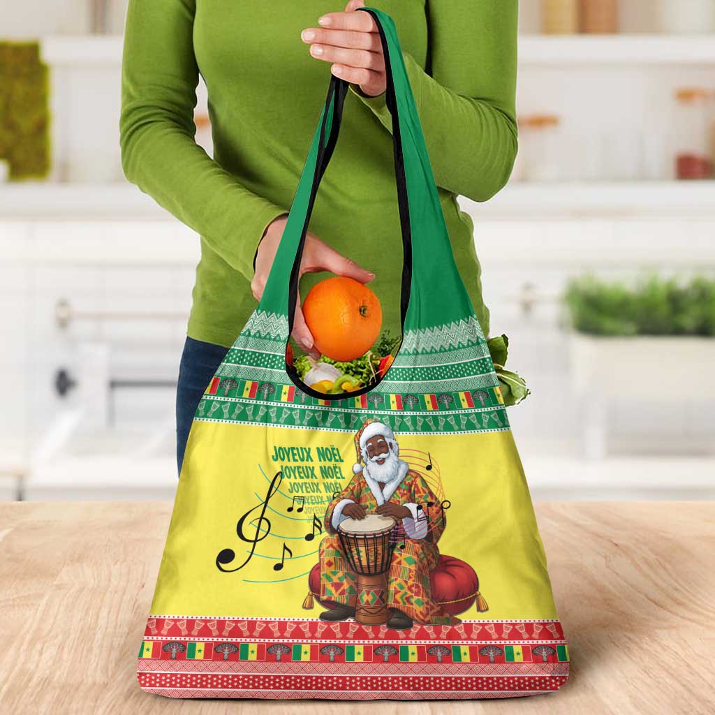 Senegal Christmas Grocery Bag Black Santa Playing Djembe Drum - Wonder Print Shop