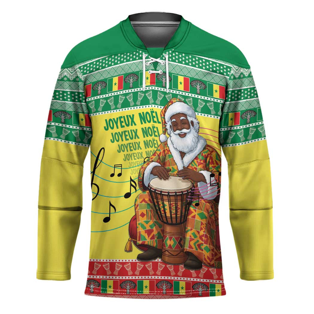 Senegal Christmas Hockey Jersey Black Santa Playing Djembe Drum - Wonder Print Shop