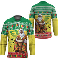 Senegal Christmas Hockey Jersey Black Santa Playing Djembe Drum - Wonder Print Shop
