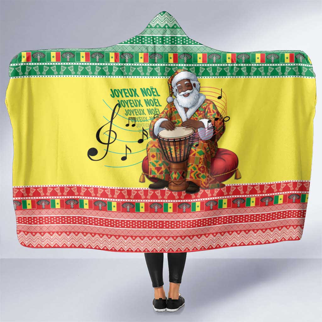 Senegal Christmas Hooded Blanket Black Santa Playing Djembe Drum - Wonder Print Shop