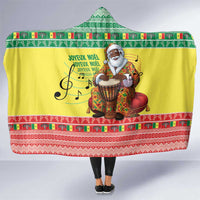 Senegal Christmas Hooded Blanket Black Santa Playing Djembe Drum - Wonder Print Shop